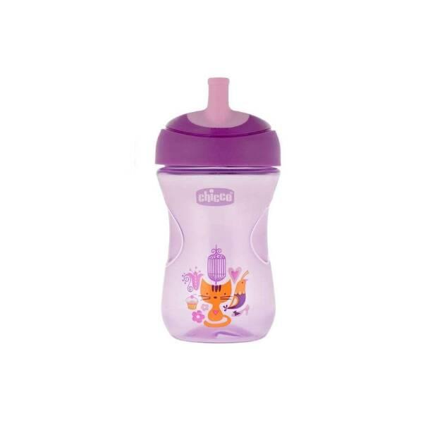 Chicco Training Cup for Toddlers - 266ml Spout Cup with Purple Cat Design, Safe and Easy Drinking for 12 Months+