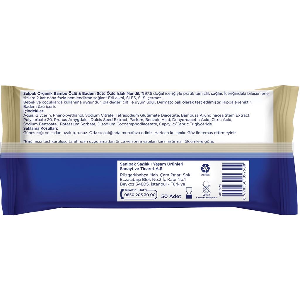 Selpak Organic Bamboo &amp; Almond Milk Wet Wipes 50 Count
