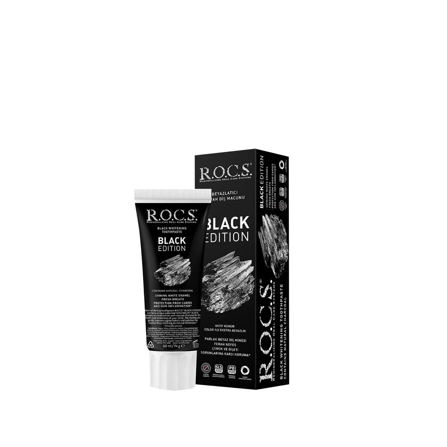 Rocs Whitening Toothpaste - Black Edition for Brighter Smile, Oral Hygiene &amp; Teeth Whitening