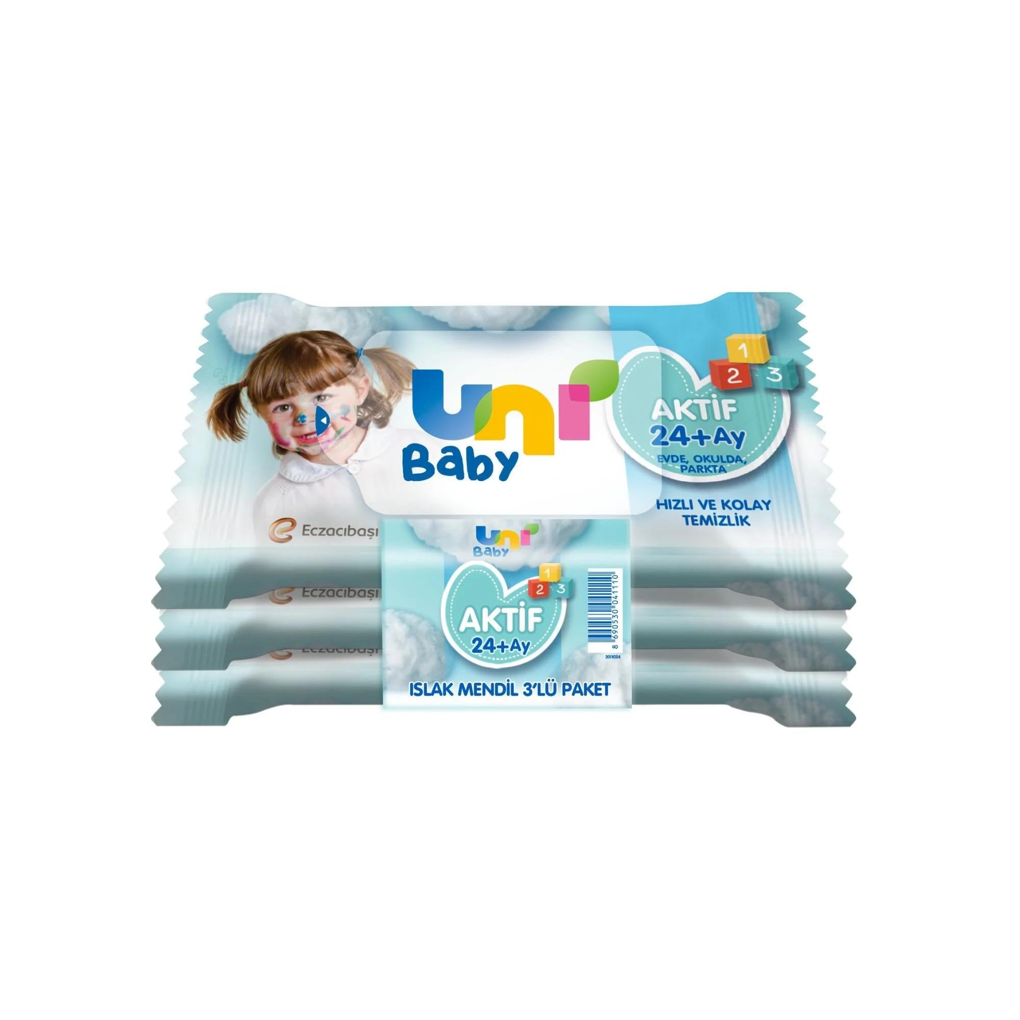 Uni Baby Active Toddler Wet Wipes for 24+ Months 3x15 Pack