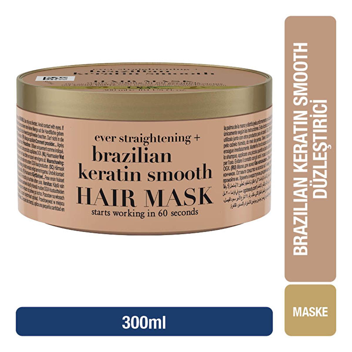 OGX Brazilian Keratin Smooth Hair Mask: Sulfate-Free, Frizz Control &amp; Smoothing Treatment for Curly &amp; Wavy Hair - 10.14 fl oz