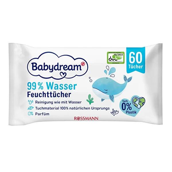Babydream Baby Wet Wipes - %99 Water, Dermatologically Approved &amp; Vegan, 3x60 Count