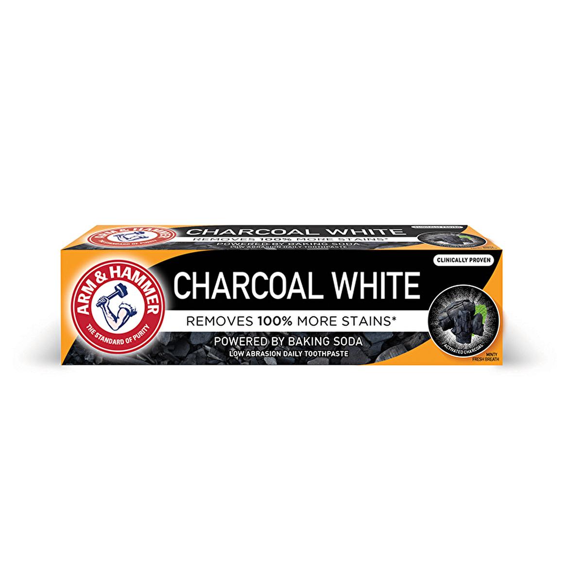 Arm &amp; Hammer Charcoal White Toothpaste: Whiten Teeth &amp; Remove Stains Naturally with Baking Soda - Gentle Low Abrasion Formula