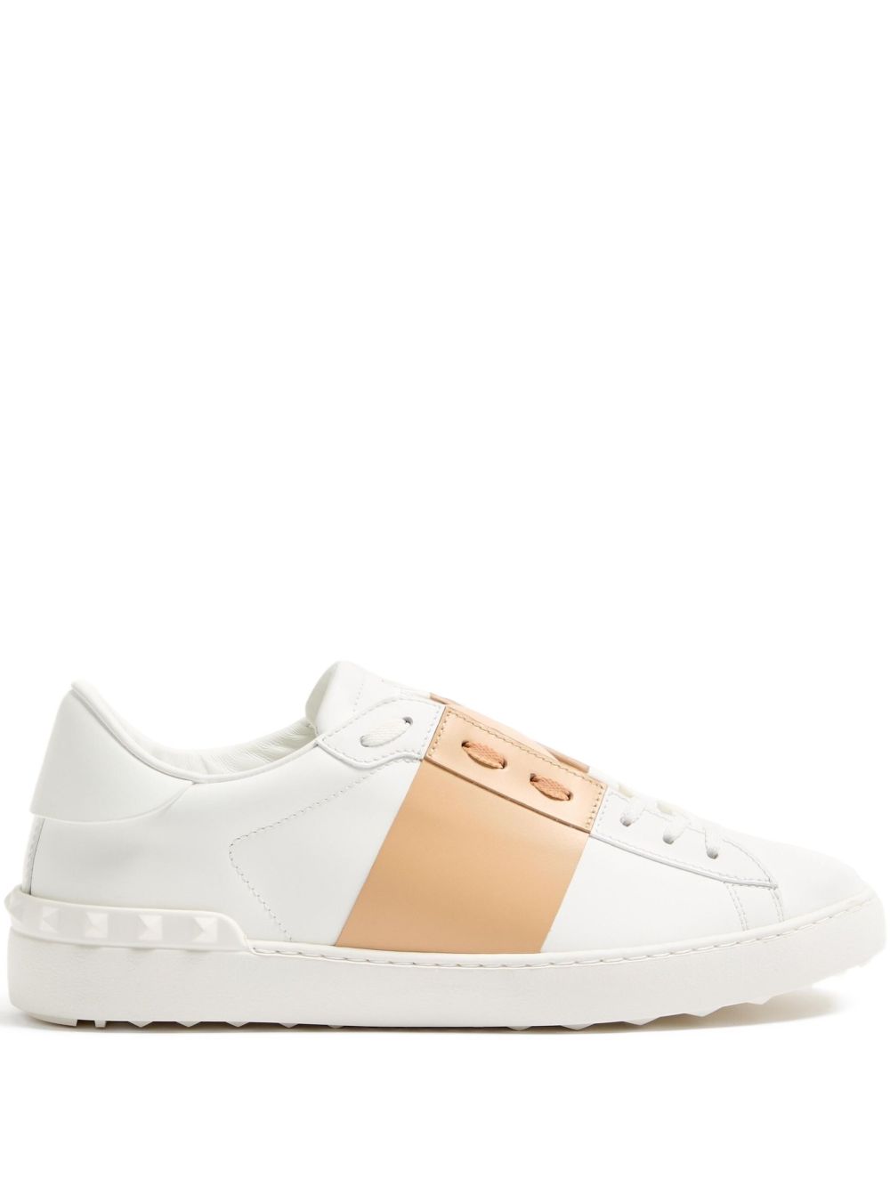 VALENTINO GARAVANI Open Leather Sneaker with Contrast Band and Stud Details
