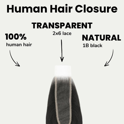 Yaki Straight 2x6 Transparent Lace Human Hair Closure