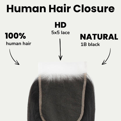 Yaki Straight 5x5 HD Lace Human Hair Closure
