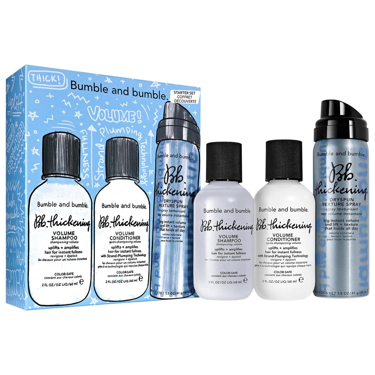 Bumble and bumble Mini Thickening + Volumizing Hair Set - Travel-Size Hair Care for Fine/Medium Hair, Cruelty-Free, Chemical-Free, Hydrating &amp; Volumizing