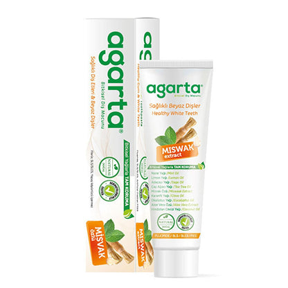Agarta Natural Miswak Extract Fluoride-Free Whitening Toothpaste: Herbal Plaque &amp; Tartar Control for Fresh Breath – 3.38 fl oz