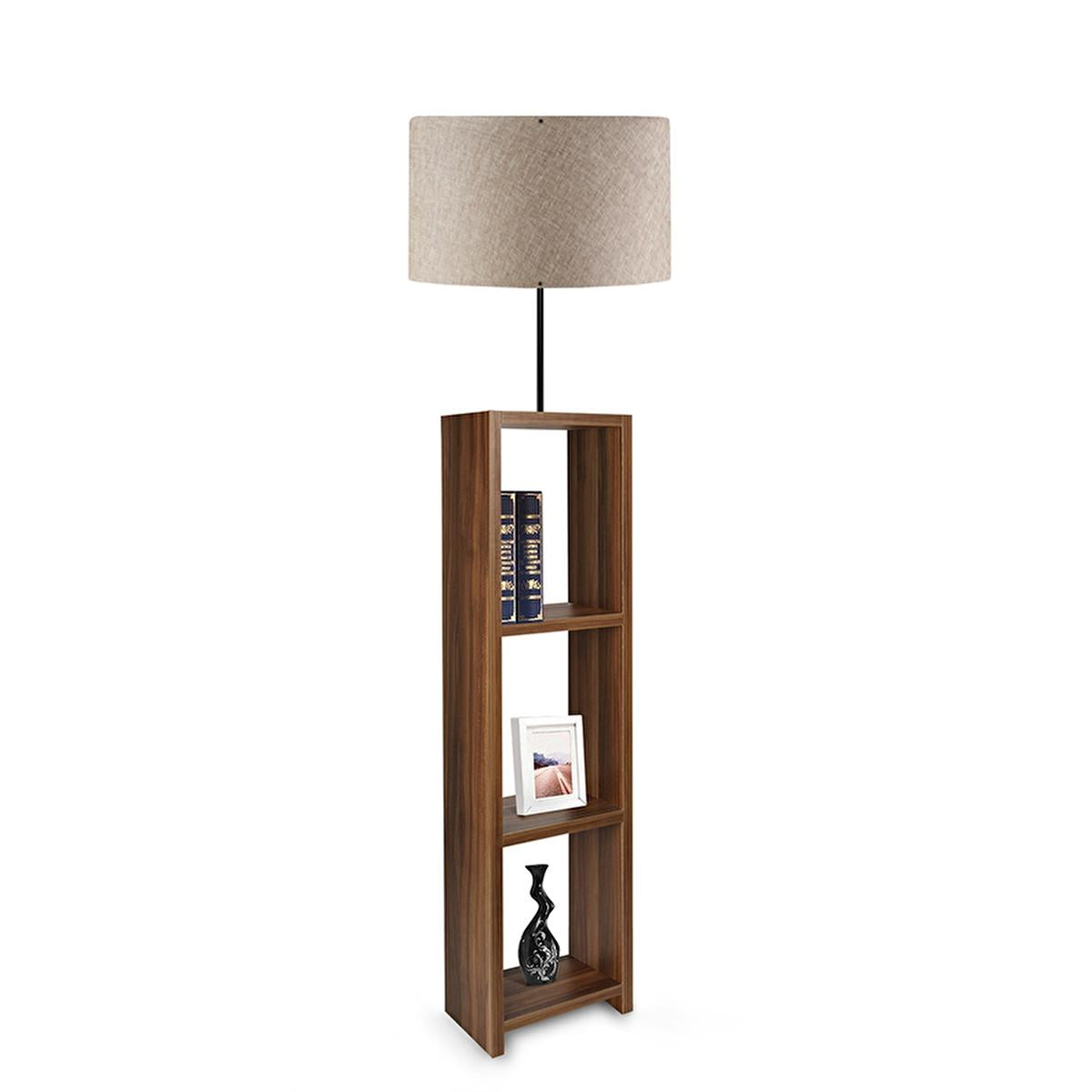 Homing Beige Decorative Floor Lamp with 3-Tier Shelf - Modern Fabric Shade