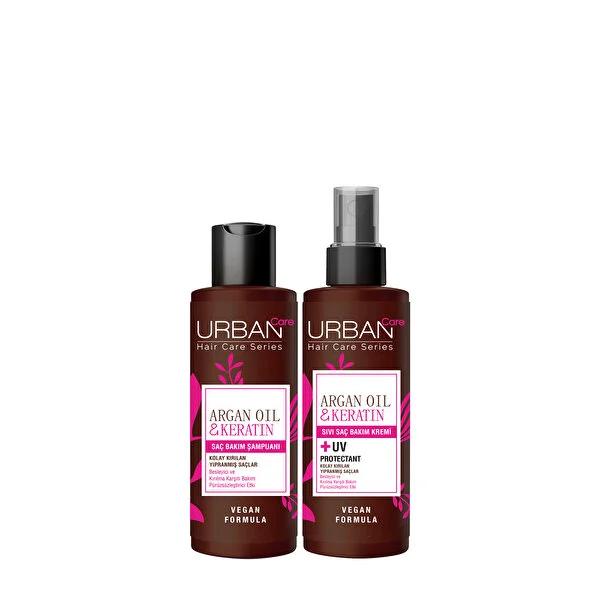 Urban Care Argan Oil &amp; Keratin Hair Repair Set - Vegan Shampoo + Conditioner for Damaged, Dry &amp; Breaking Hair - Shine &amp; Smoothness, 2 x 100ml