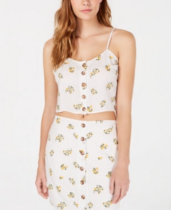 Polly &amp; Esther Juniors Button-Front Floral-Print Tank Top
