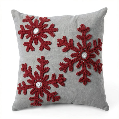 Pillow Perfect Country Home Snowflakes Grey/Red 15.5-inch Throw Pillow