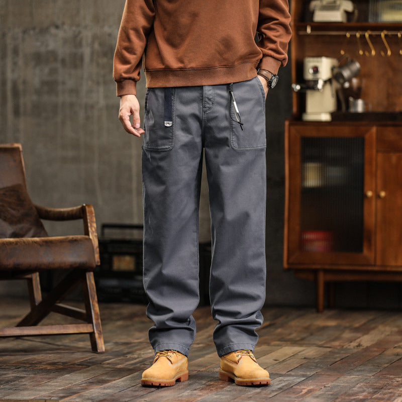 Mens American Retro Cargo Pants Loose Straight Casual Trousers