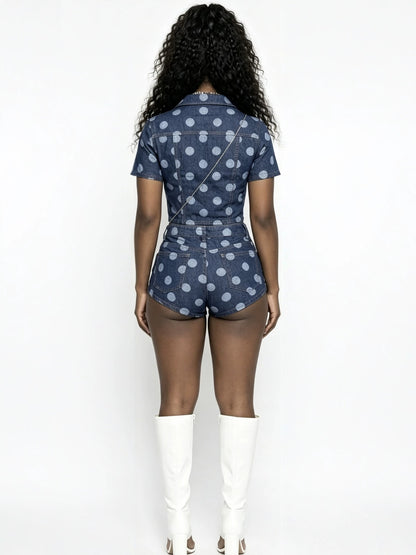 Printed Polka Dot Denim Two-Piece Set