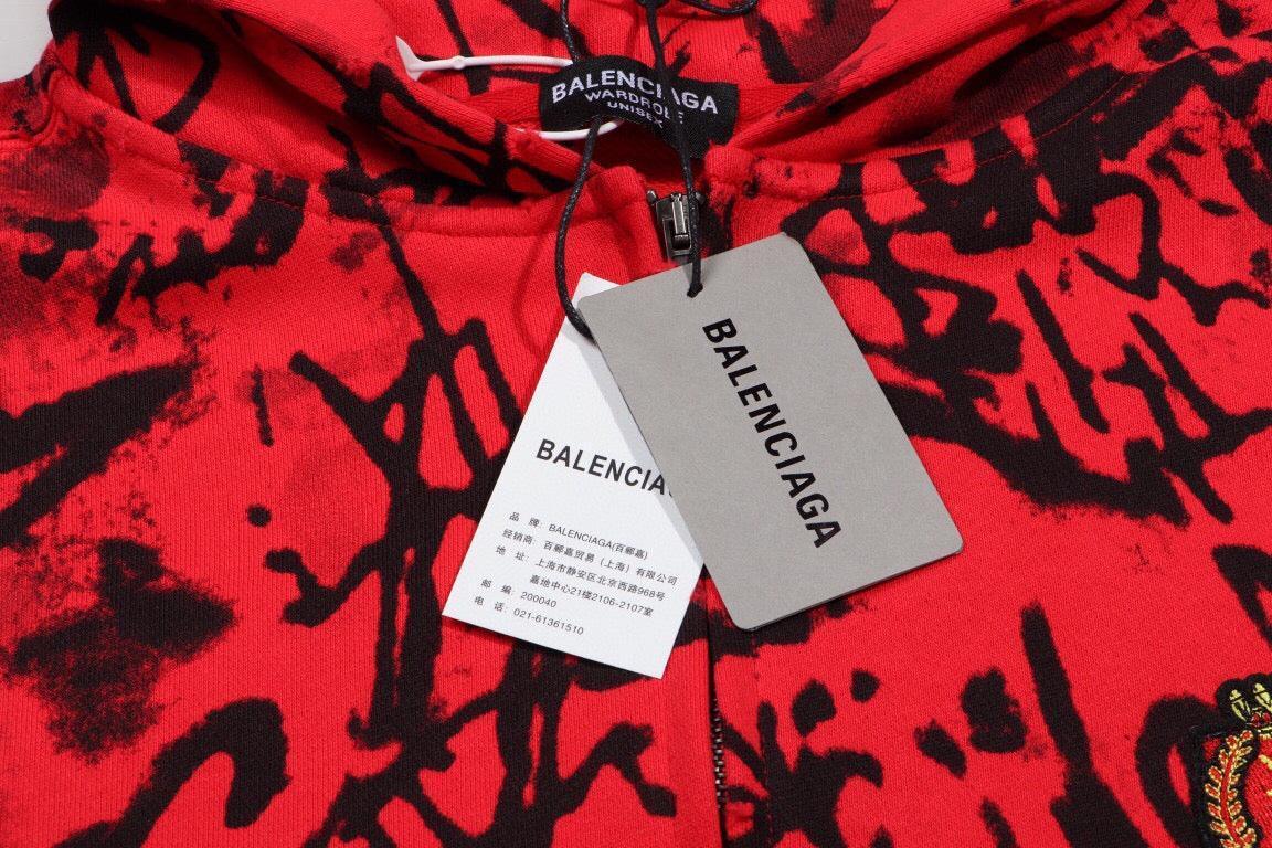 Balenciaga Skater Graffiti Zip Up Hoodie Red