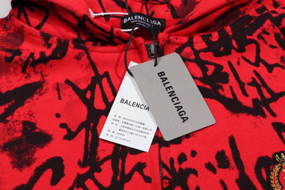 Balenciaga Skater Graffiti Zip Up Hoodie Red