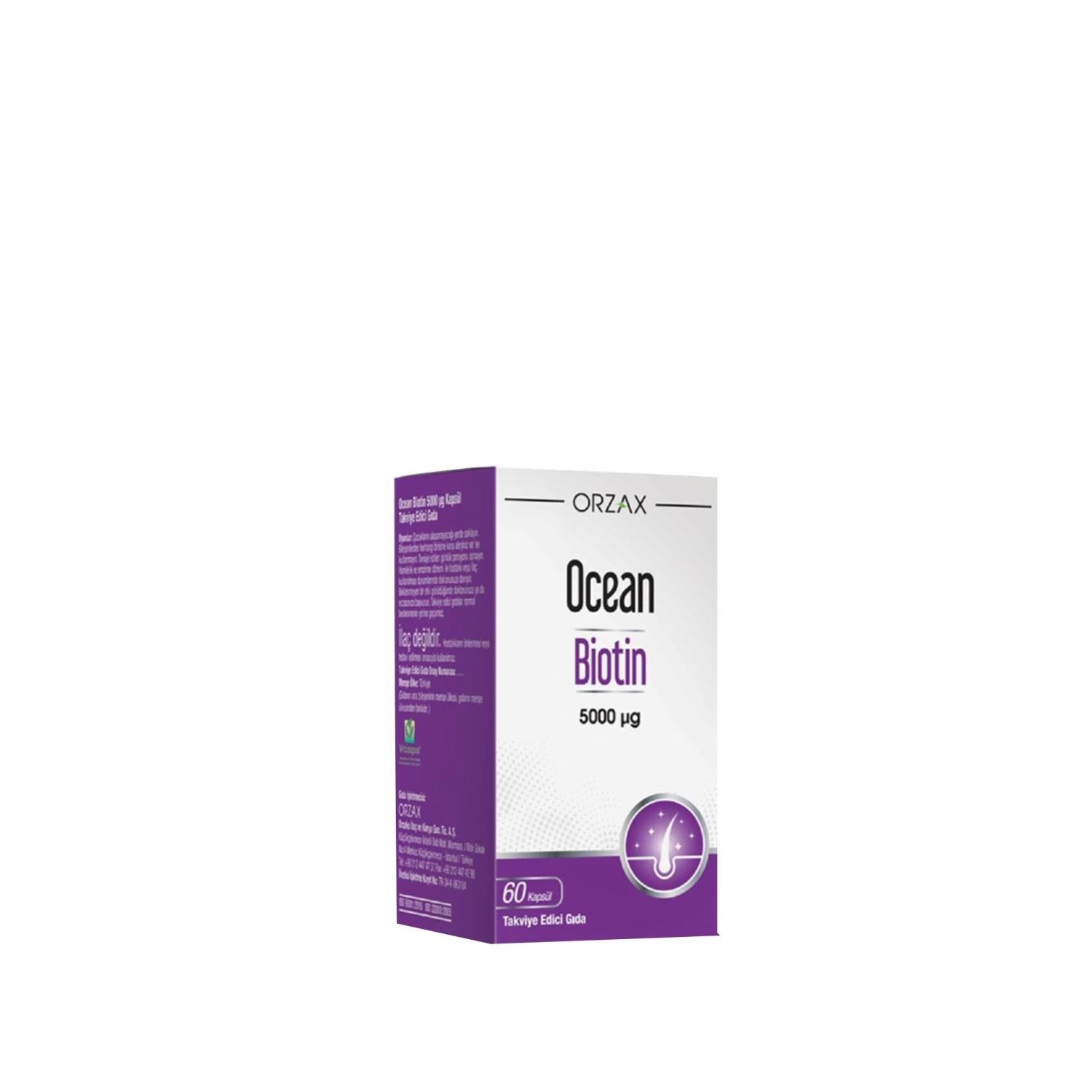 Orzax Ocean Biotin 5000ug - High Dose Biotin Supplement for Hair Growth, Skin Health &amp; Nail Strengthening