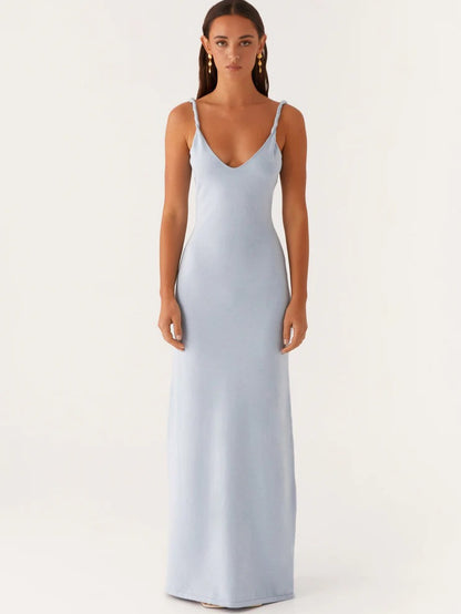 Deep V backless halter dress