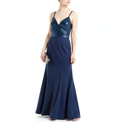 Nightway Sequin-Dot Sateen Fitted Gown, Size 10