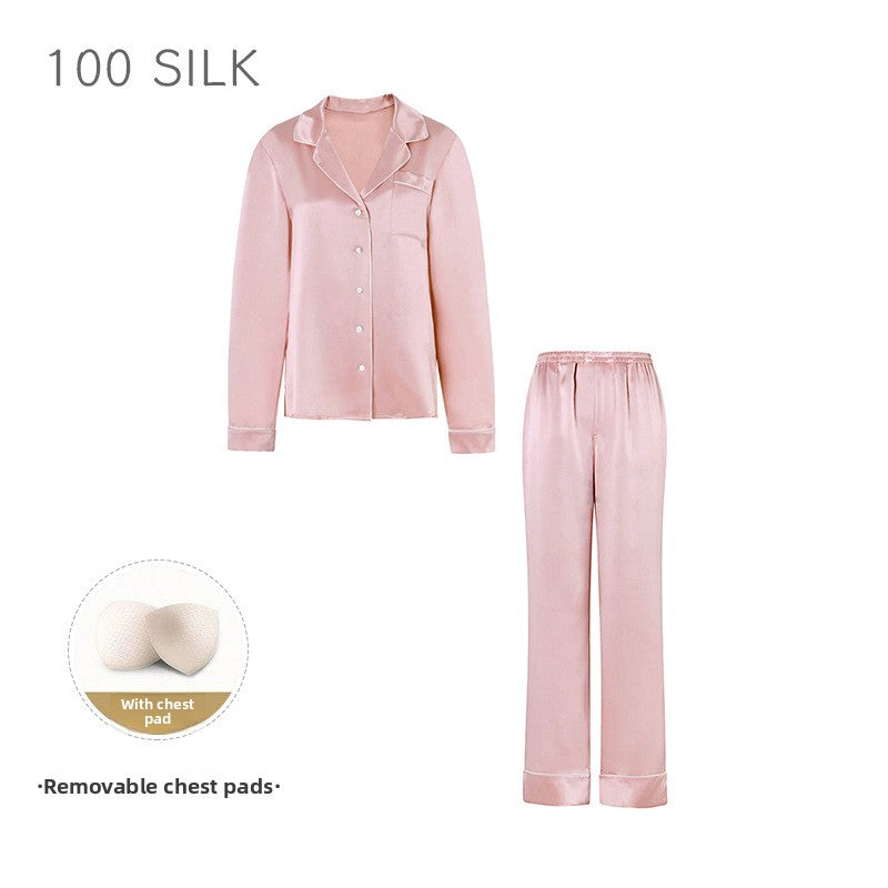 Women?s high-end 100% mulberry silk loungewear set with built-in bra pads.