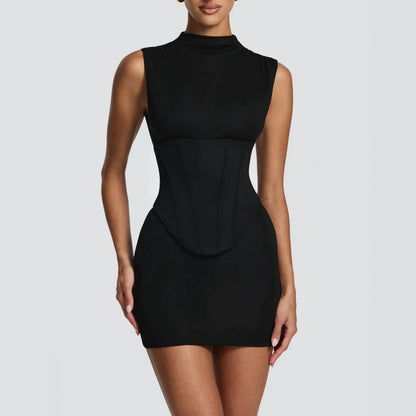 Sleeveless Fishbone Waist Midi Dress