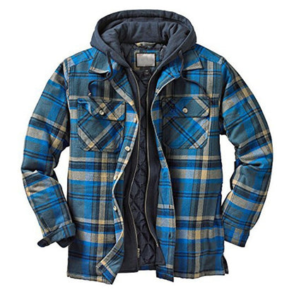 Thickened Cotton Plaid Long Sleeve Hooded Jacket