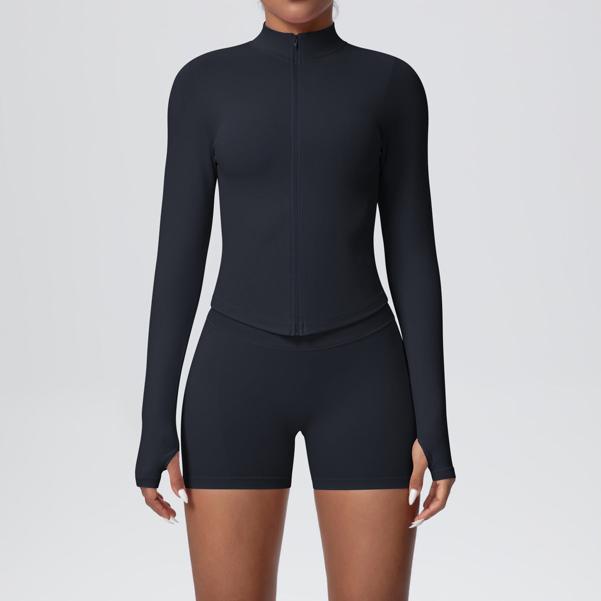 seamless solid color tight high elastic breathable zipper sports suit