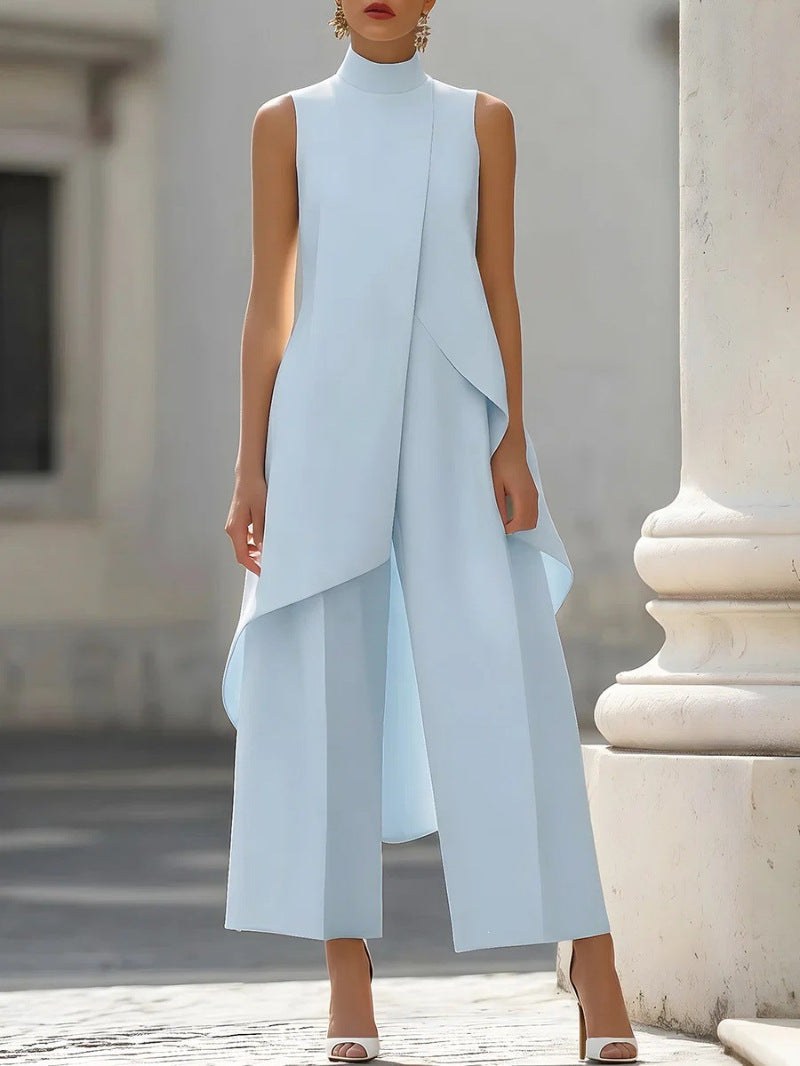 Sleeveless layered wide-leg pants