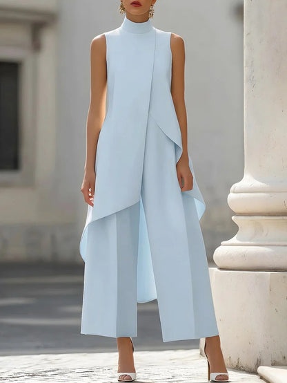 Sleeveless layered wide-leg pants