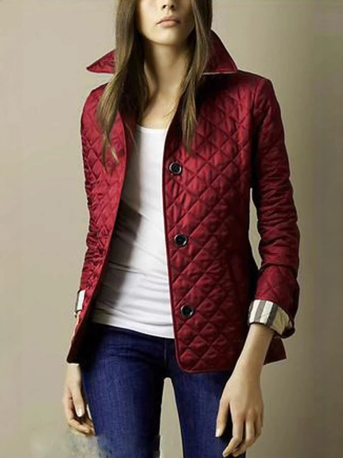 Slim Fit Quilted Jacket with Lapel Collar