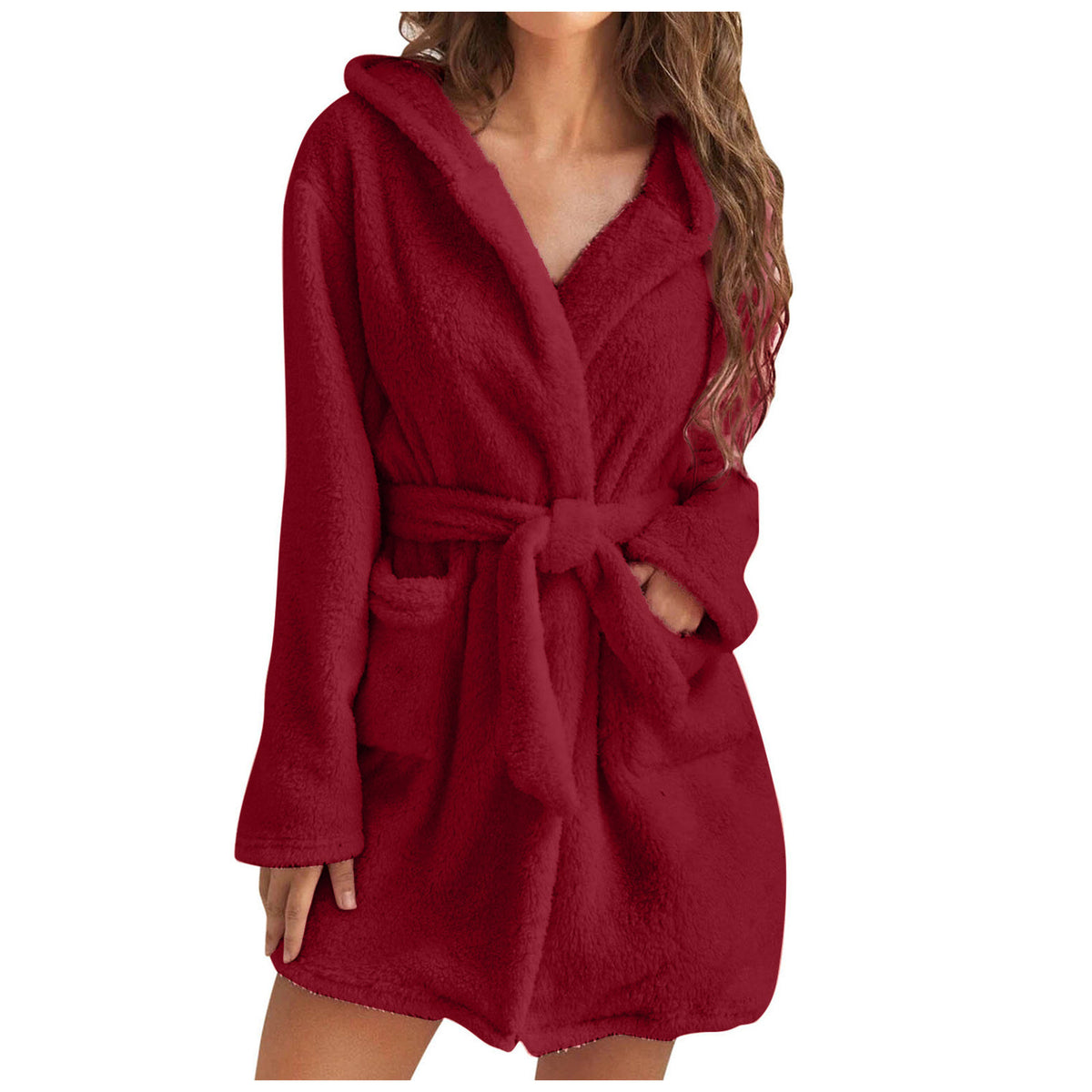 Plush Hooded Fleece Bathrobe for Home