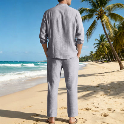 Mens Casual Linen Shirt and Trousers Set