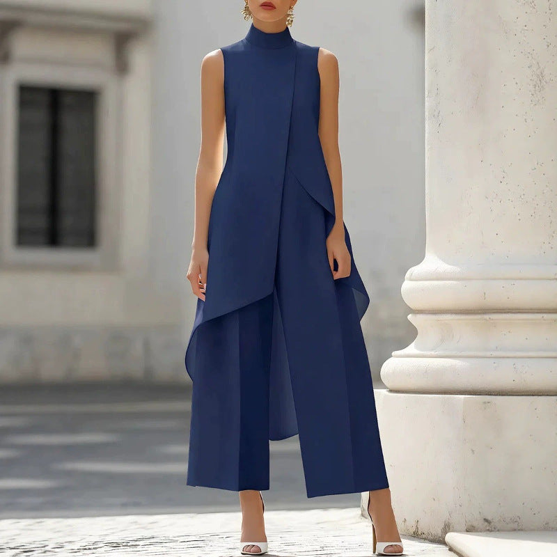 Sleeveless layered wide-leg pants