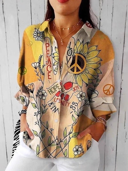 Floral Print Long Sleeve Womens Lapel Cardigan Shirt