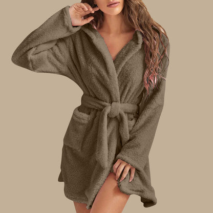 Plush Hooded Fleece Bathrobe for Home