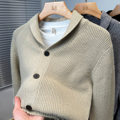 Men Baseball Collar Sweater Jacket Thick Korean Style Casual Cardigan