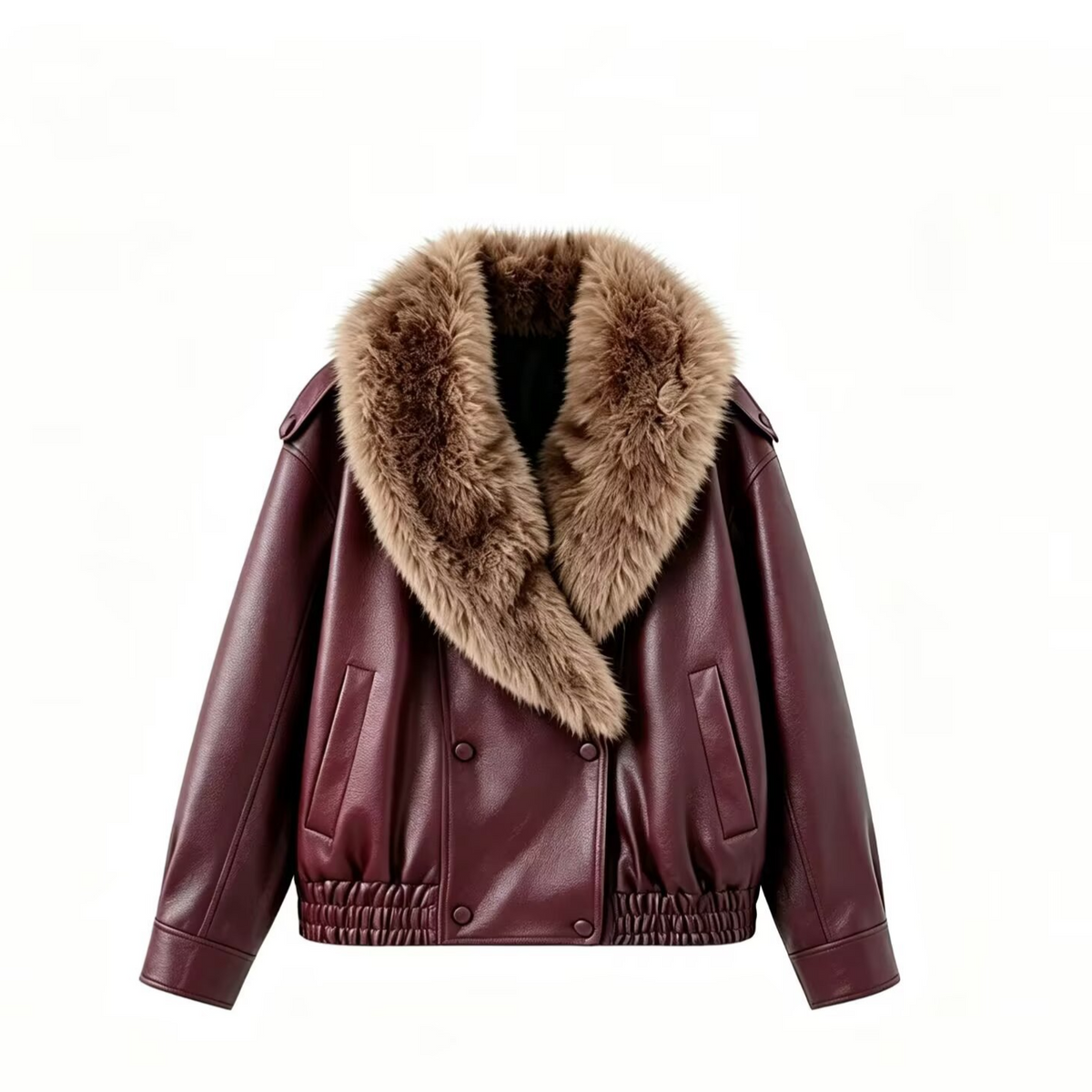 Detachable Fur Collar Faux Leather Jacket