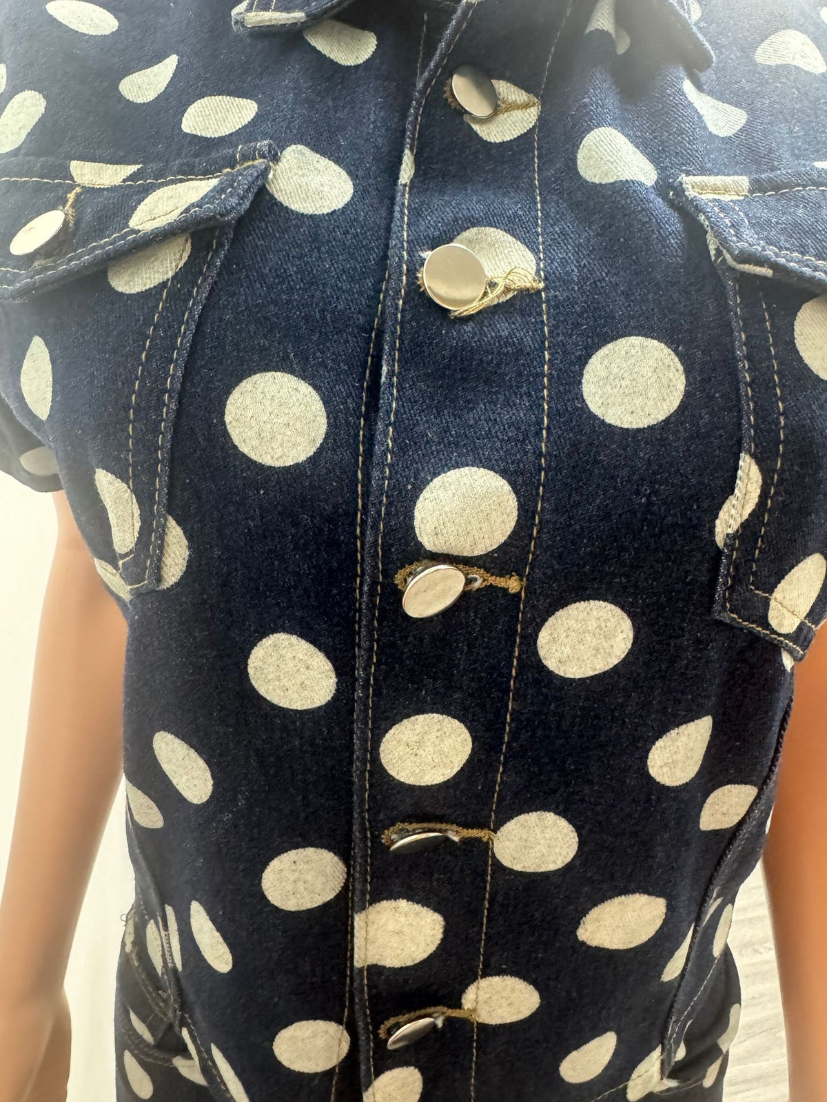 Printed Polka Dot Denim Two-Piece Set
