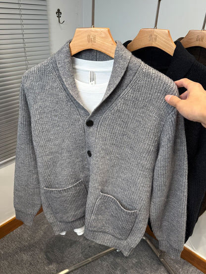Men Baseball Collar Sweater Jacket Thick Korean Style Casual Cardigan