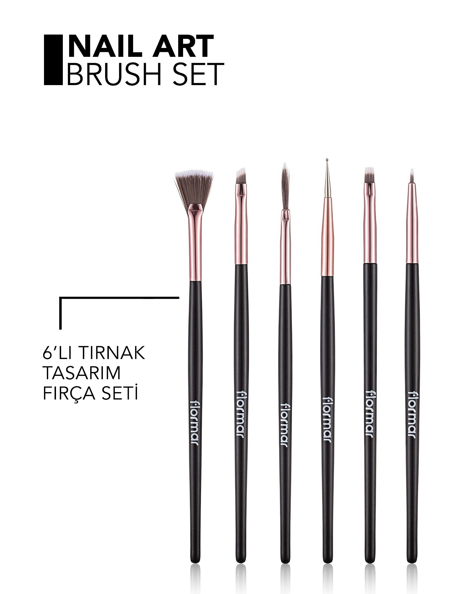 Flormar 6-Piece Nail Art Brush Set for Precision Designs