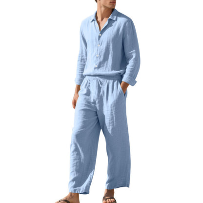 Mens Casual Linen Shirt and Trousers Set