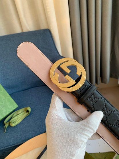 GUCCI Embellished coated-canvas and leather belt &