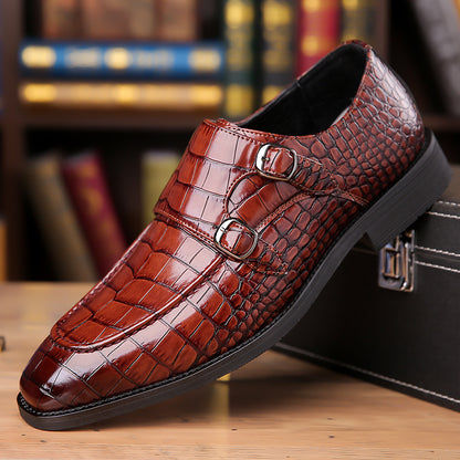 Mens Business Leather Shoes with Metal Buckle