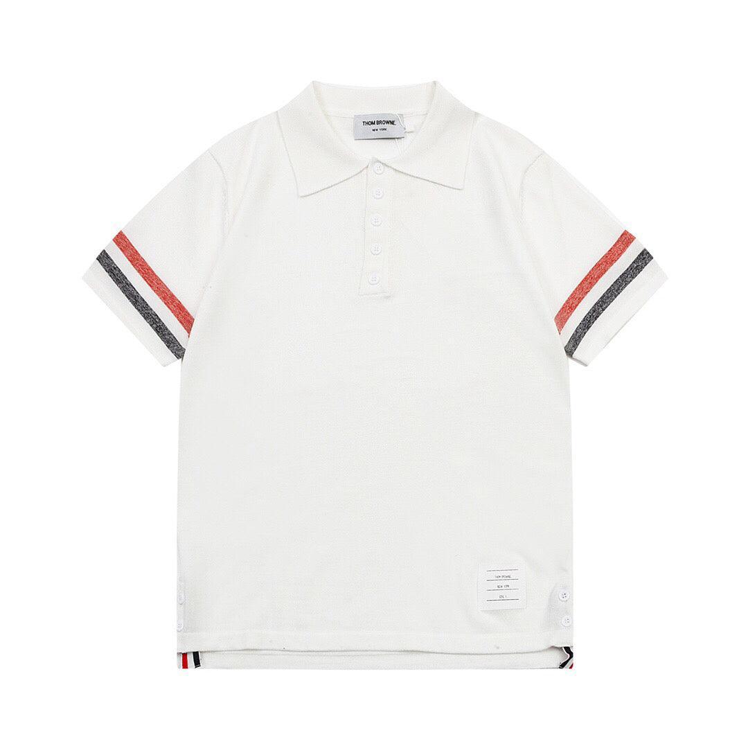 Thom Browne Classic Fit White Collar T-Shirt with Tricolor Grosgrain Detailing