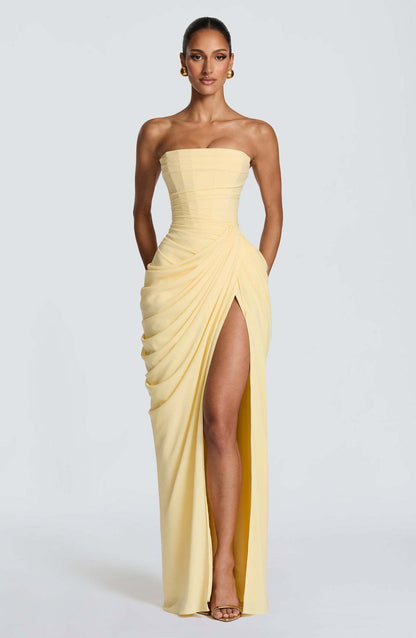 Asymmetrical Pleated Strapless Dress
