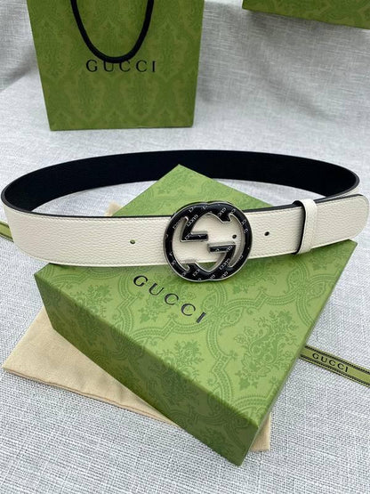 GUCCI Embellished coated-canvas and leather belt &