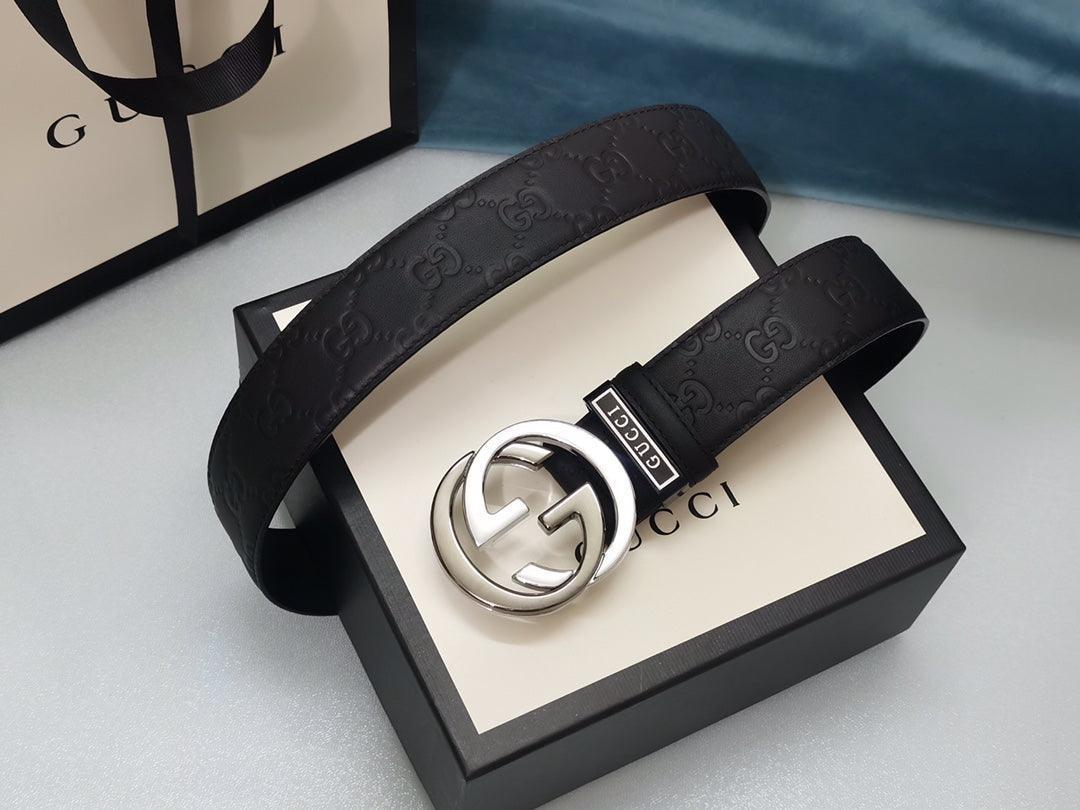 GUCCI Embellished coated-canvas and leather belt &