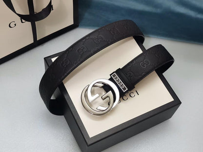 GUCCI Embellished coated-canvas and leather belt &