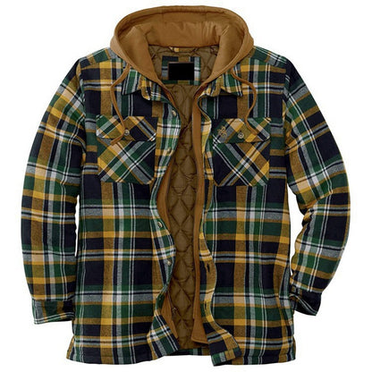 Thickened Cotton Plaid Long Sleeve Hooded Jacket