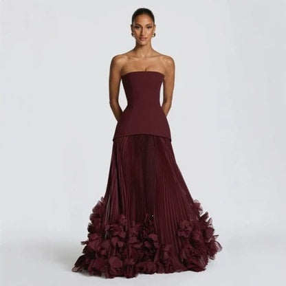 Elegant Long Evening Dress with Petal Details